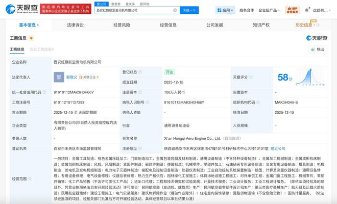 航发动力成立红旗航空发动机公司注册资本100万(图1)